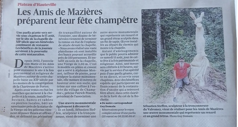 Article de journal dans le progrès Sébastien Steffen sculpteur à la tronçonneuse