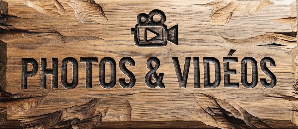 logo en bois avec écrit photo et vidéo